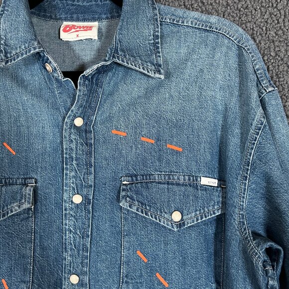 David Bowie Western Denim Snap Shirt By Mother Jeans - Men's Size M - Blue - Picture 5 of 12